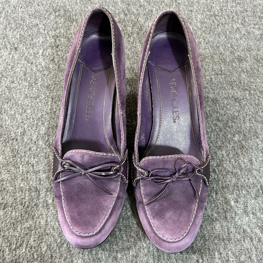 Aerosoles Women Slip On  Heels Purple Suede Shoes Moccasin Style Size 9.5